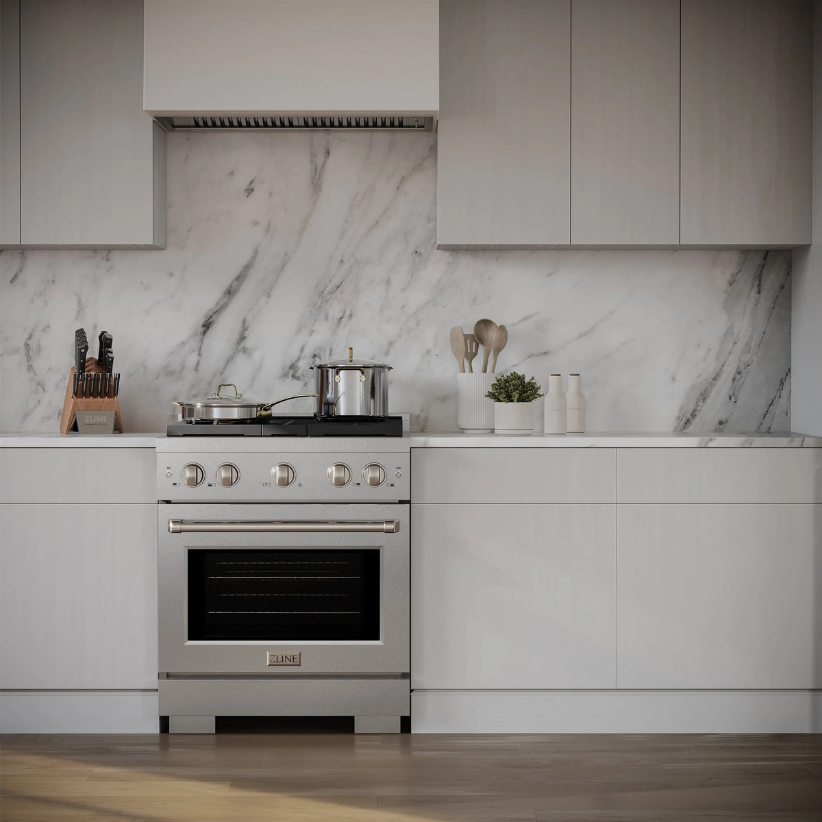 ZLINE - 30 in. 4.2 cu. ft. Paramount Dual Fuel Range with 4 Burner Gas Cooktop and Electric Convection Oven in Satin Stainless Steel (SDRS-30)