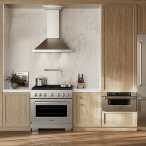 ZLINE - 36 in. 5.2 cu. ft. Paramount Dual Fuel Range with Gas Cooktop and Electric Convection Oven in Satin Stainless Steel with 6 Brass Burners