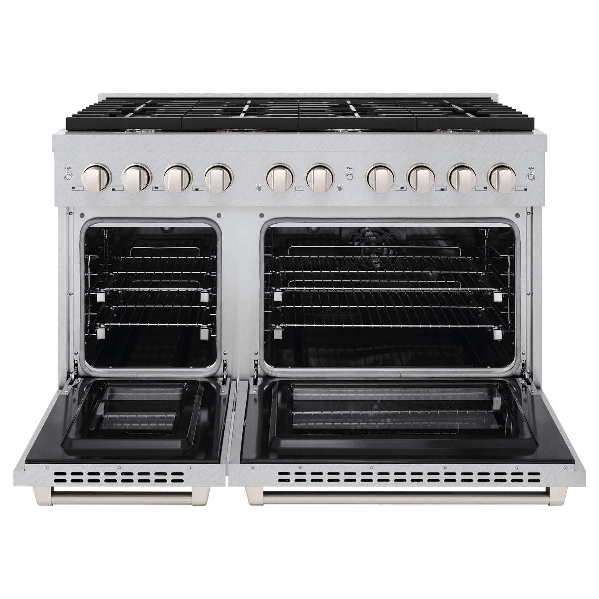 ZLINE - 48 in. 6.7 cu. ft. Paramount Double Oven Dual Fuel Range with 8 Burner Gas Cooktop in Satin Stainless Steel (SDRS-48)