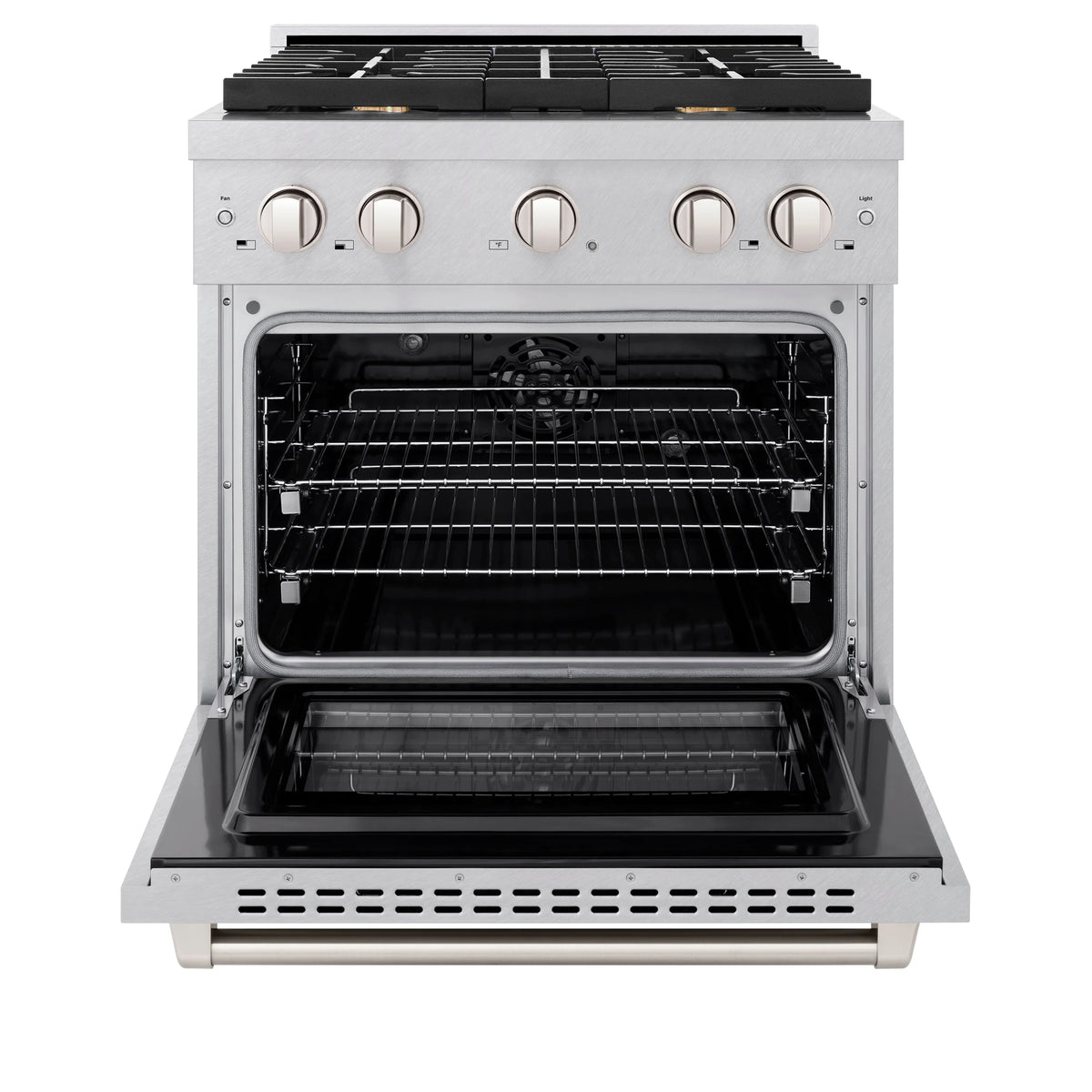 ZLINE - 30 in. 4.2 cu. ft. Paramount Dual Fuel Range with Gas Cooktop and Electric Convection Oven in Satin Stainless Steel with 4 Brass Burners