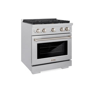 ZLINE - 30 in. 4.2 cu. ft. Paramount Dual Fuel Range with Gas Cooktop and Electric Convection Oven in Satin Stainless Steel with 4 Brass Burners