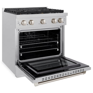 ZLINE - 30 in. 4.2 cu. ft. Paramount Dual Fuel Range with Gas Cooktop and Electric Convection Oven in Satin Stainless Steel with 4 Brass Burners
