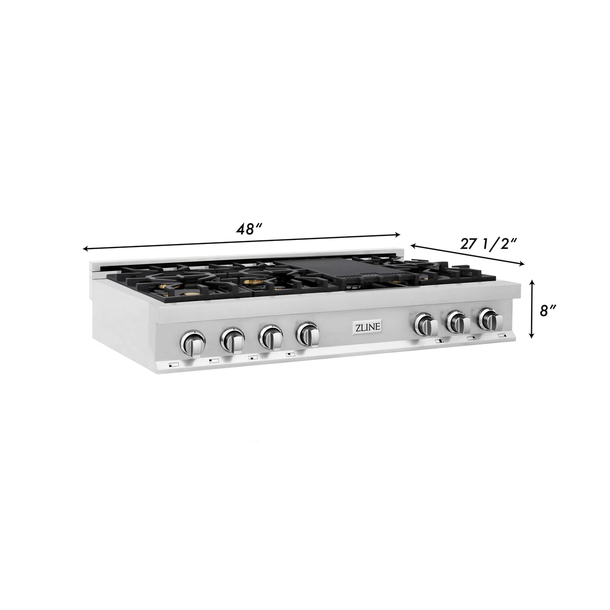 ZLINE - 48&quot; Porcelain Gas Stovetop with 7 Gas Brass Burners and Griddle (RT-BR-48)