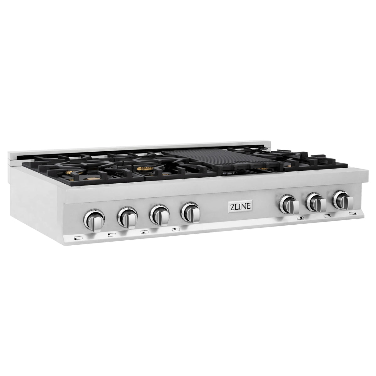 ZLINE - 48&quot; Porcelain Gas Stovetop with 7 Gas Brass Burners and Griddle (RT-BR-48)