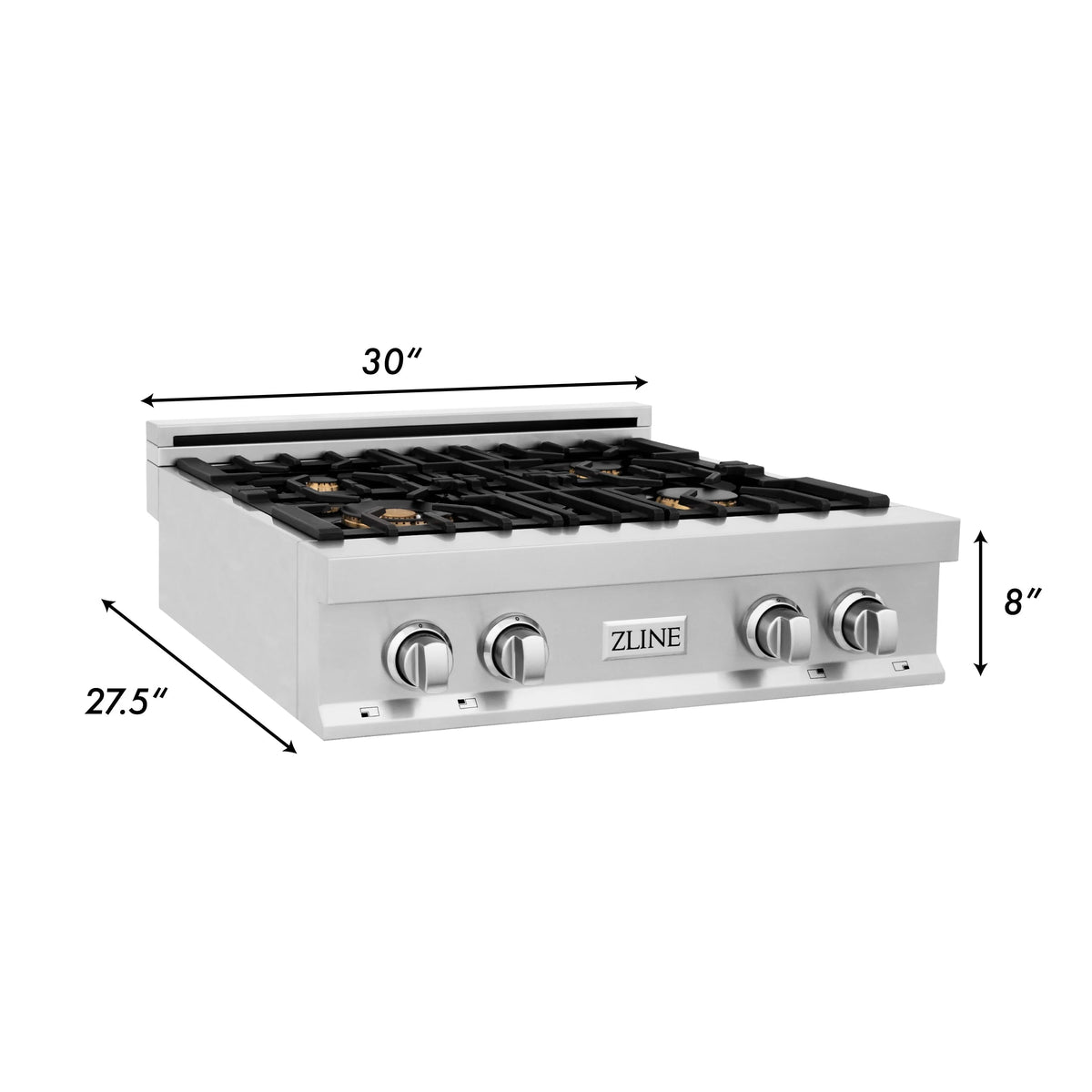 ZLINE 30&quot; Porcelain Gas Stovetop with 4 Gas Brass Burners and Griddle (RT-BR-GR-30)