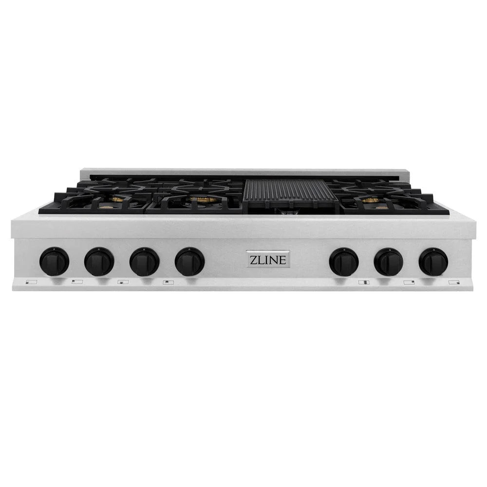 ZLINE - Autograph Edition 48 in. Legacy Gas Rangetop with 7 Burners and Porcelain Cooktop in Satin Stainless Steel with Matte Black Accents (RTSZ-48-MB)