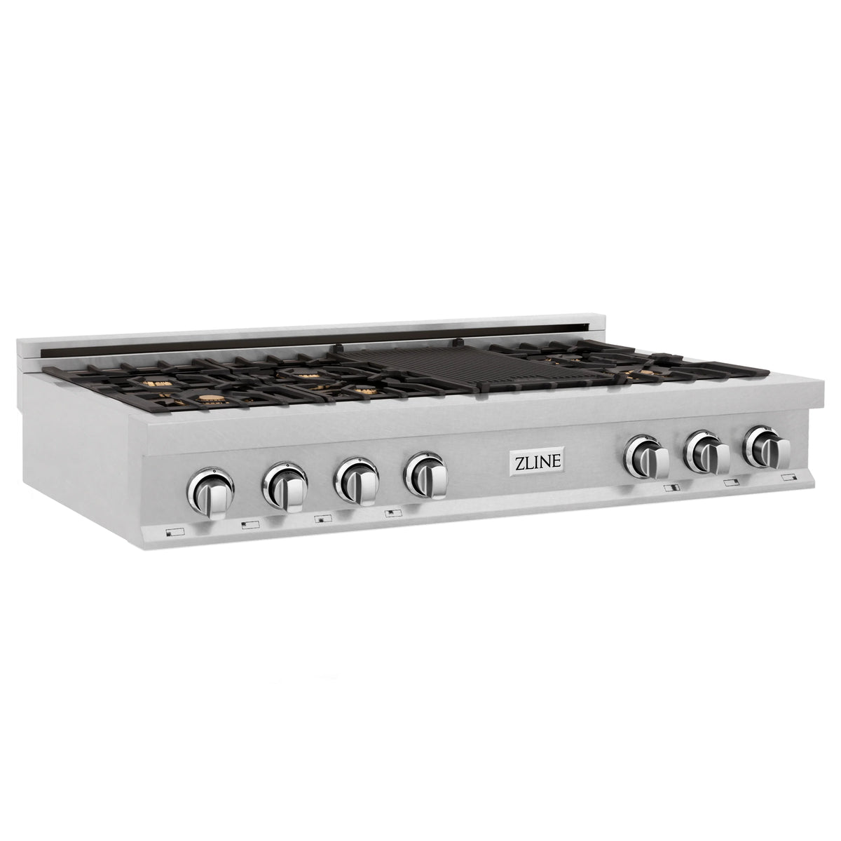 ZLINE - 48&quot; Porcelain Gas Stovetop in Fingerprint Resistant Stainless Steel with 7 Gas Brass Burners and Griddle (RTS-BR-48)