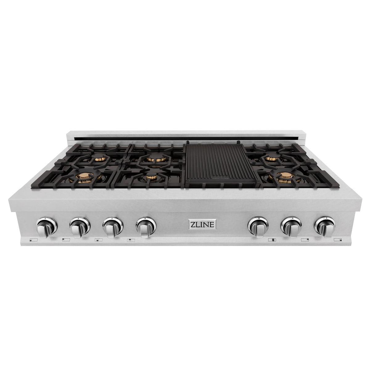 ZLINE - 48&quot; Porcelain Gas Stovetop in Fingerprint Resistant Stainless Steel with 7 Gas Brass Burners and Griddle (RTS-BR-48)