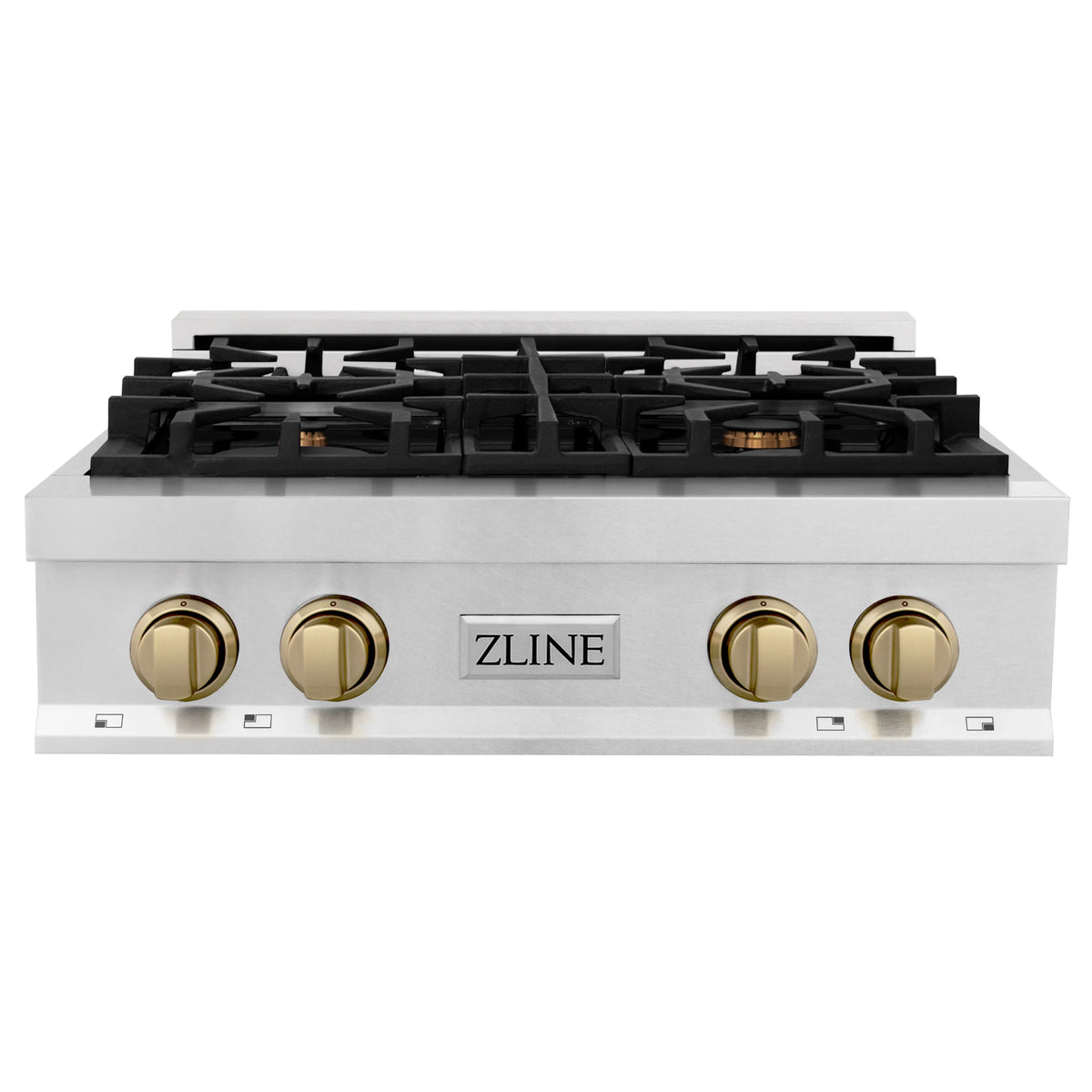 ZLINE - Autograph Edition 30&quot; Porcelain Rangetop with 4 Gas Burners in Fingerprint Resistant Stainless Steel and Champagne Bronze Accents (RTSZ-30-CB)