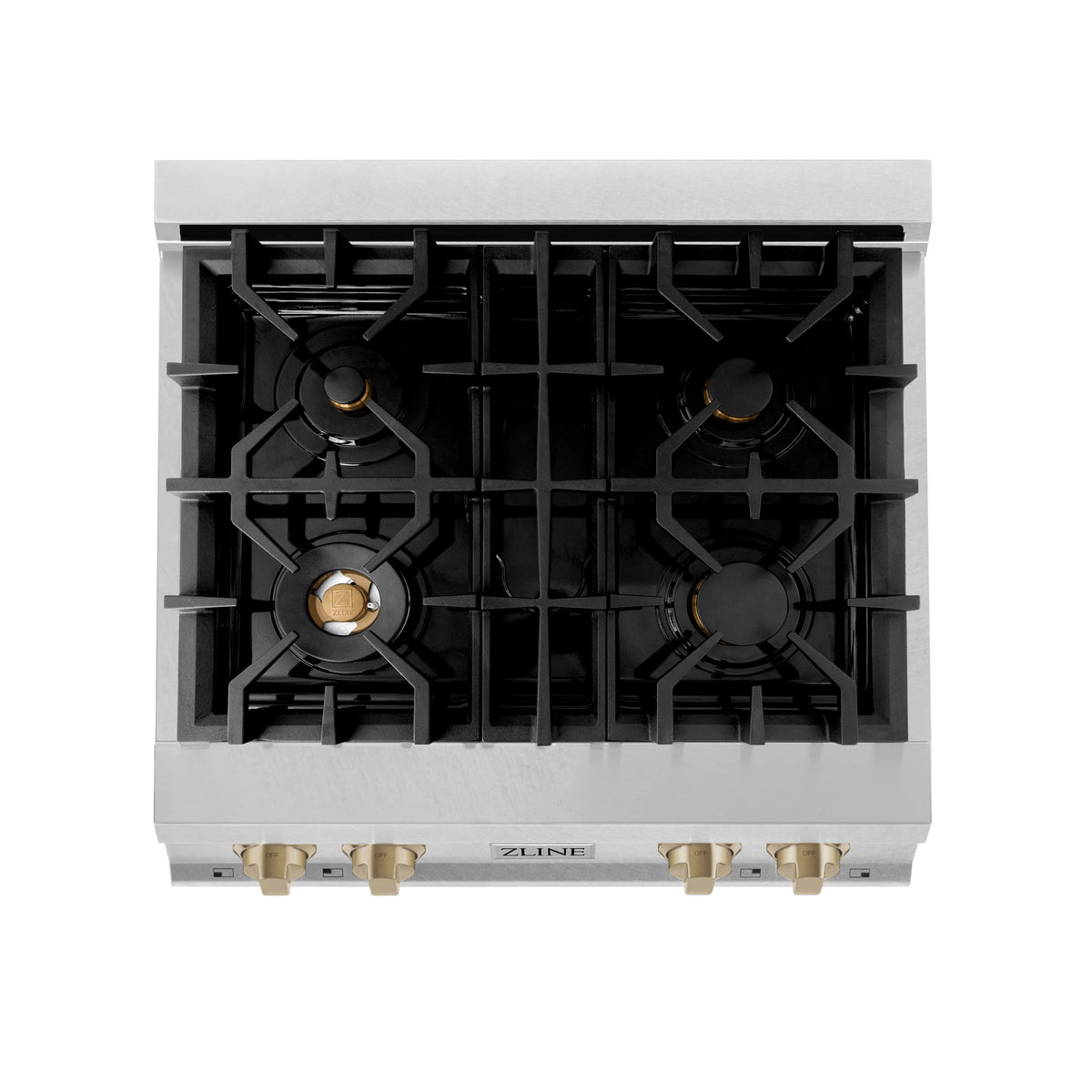 ZLINE - Autograph Edition 30&quot; Porcelain Rangetop with 4 Gas Burners in Fingerprint Resistant Stainless Steel and Champagne Bronze Accents (RTSZ-30-CB)