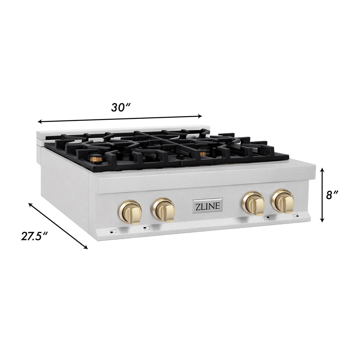 ZLINE - Autograph Edition 30&quot; Porcelain Rangetop with 4 Gas Burners in Fingerprint Resistant Stainless Steel and Gold Accents (RTSZ-30-G)