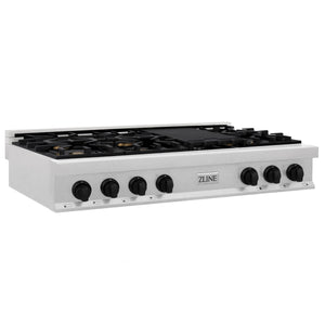 ZLINE - Autograph Edition 48 in. Legacy Gas Rangetop with 7 Burners and Porcelain Cooktop in Satin Stainless Steel with Matte Black Accents (RTSZ-48-MB)