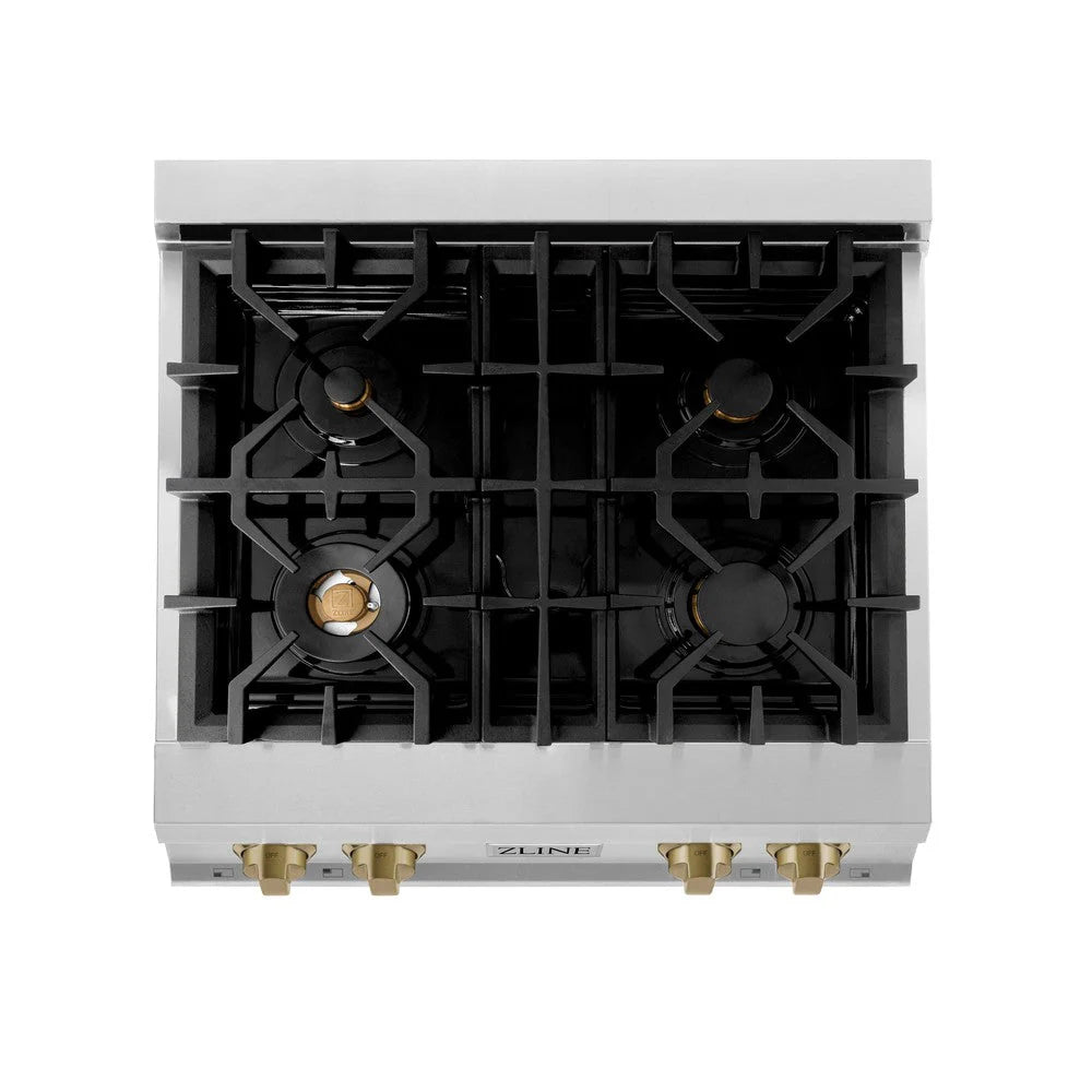 ZLINE - Autograph Edition 30 in. Legacy Gas Rangetop with 4 Burners and Porcelain Cooktop in Stainless Steel with Champagne Bronze Accents