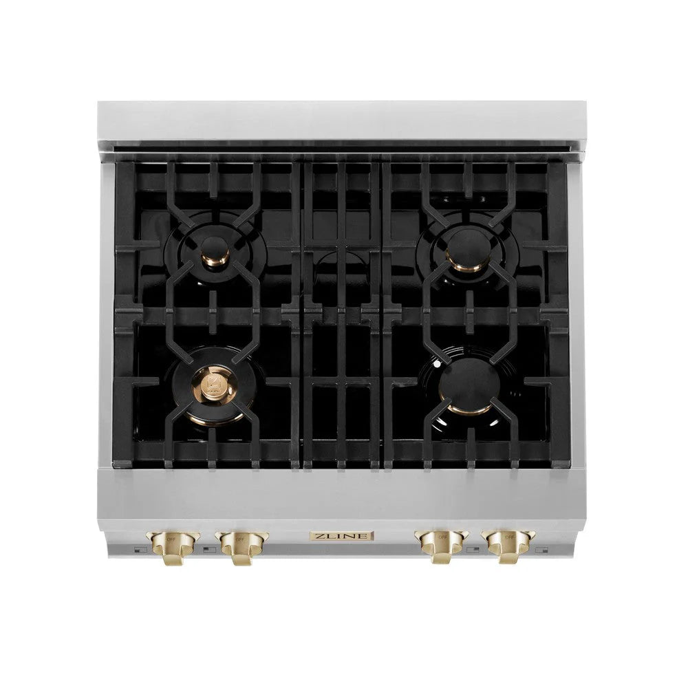 ZLINE - Autograph Edition 30 in. Legacy Gas Rangetop with 4 Burners and Porcelain Cooktop in Stainless Steel with Polished Gold Accents (RTZ-30-G)