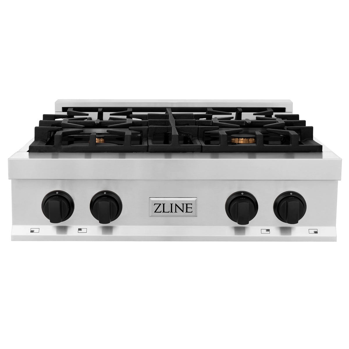 ZLINE - Autograph Edition 30&quot; Porcelain Rangetop with 4 Gas Burners in Stainless Steel and Matte Black Accents (RTZ-30-MB)