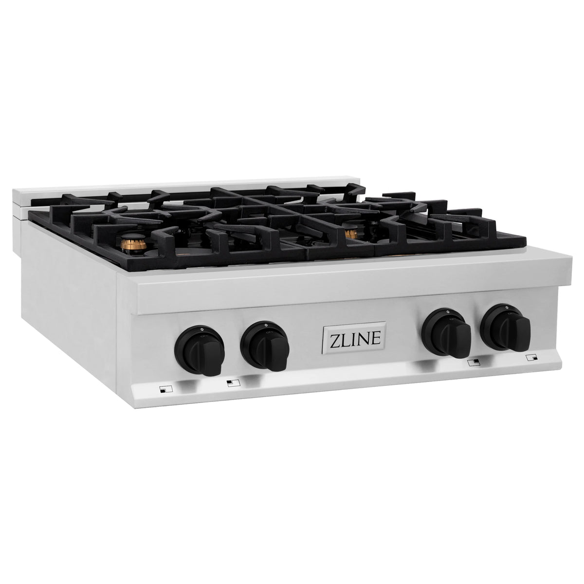 ZLINE - Autograph Edition 30&quot; Porcelain Rangetop with 4 Gas Burners in Stainless Steel and Matte Black Accents (RTZ-30-MB)