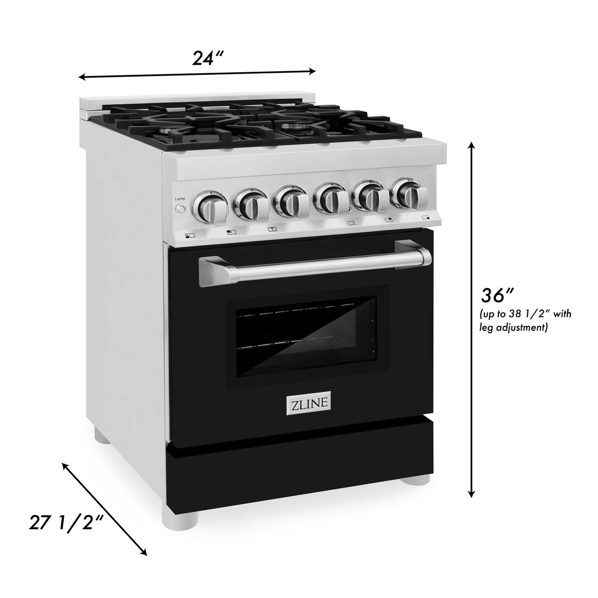 ZLINE - 24&quot; 2.8 cu. ft. Dual Fuel Range with Gas Stove and Electric Oven in Stainless Steel and Black Matte Door (RA-BLM-24)