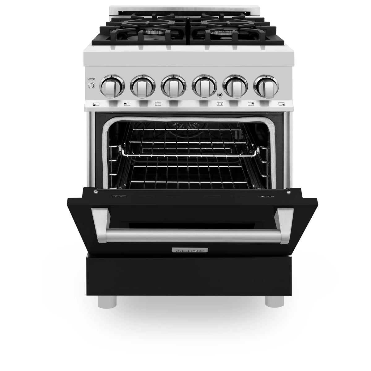 ZLINE - 24&quot; 2.8 cu. ft. Dual Fuel Range with Gas Stove and Electric Oven in Stainless Steel and Black Matte Door (RA-BLM-24)