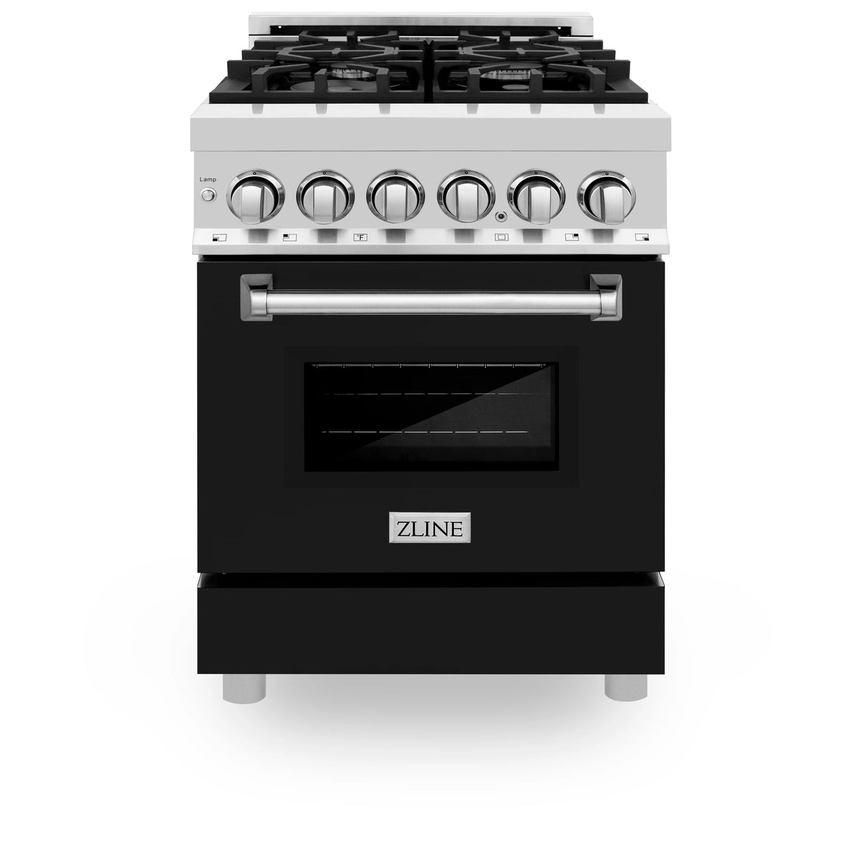 ZLINE - 24&quot; 2.8 cu. ft. Dual Fuel Range with Gas Stove and Electric Oven in Stainless Steel and Black Matte Door (RA-BLM-24)