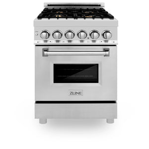 ZLINE 24" 2.8 cu. ft. Dual Fuel Range with Gas Stove and Electric Oven in Stainless Steel with Brass Burners (RA-BR-24)