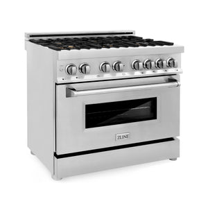 ZLINE 36" 4.6 cu. ft. Dual Fuel Range with Gas Stove and Electric Oven in Stainless Steel with Brass Burners (RA-BR-36)