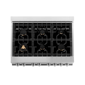 ZLINE 36" 4.6 cu. ft. Dual Fuel Range with Gas Stove and Electric Oven in Stainless Steel with Brass Burners (RA-BR-36)
