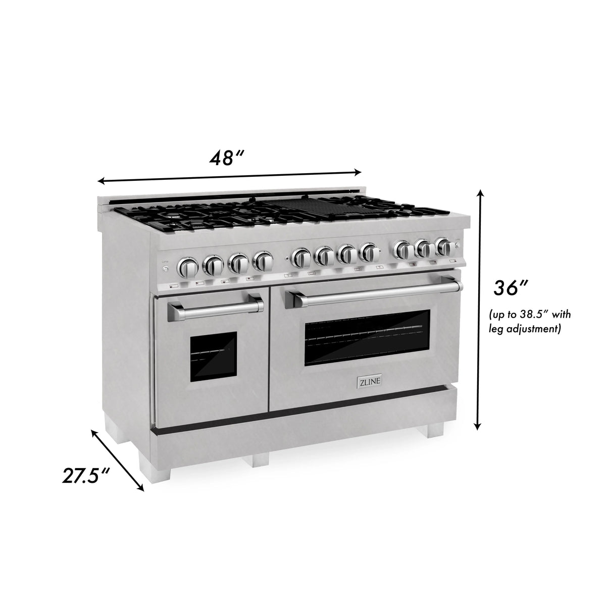 ZLINE - 48 in. Kitchen Package with Satin Stainless Steel Dual Fuel Range and Convertible Vent Range Hood