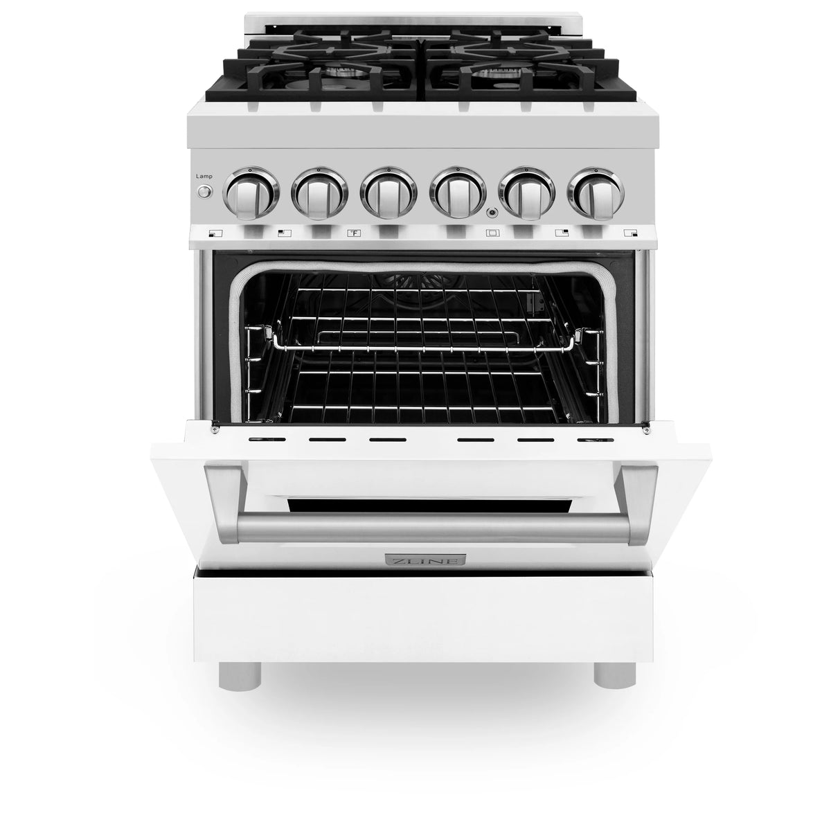 ZLINE - 24&quot; 2.8 cu. ft. Dual Fuel Range with Gas Stove and Electric Oven in Stainless Steel and White Matte Door (RA-WM-24)