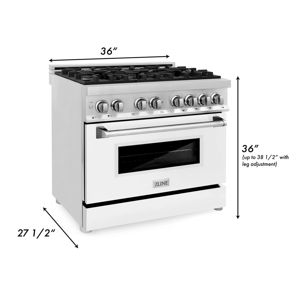 ZLINE - 36&quot; 4.6 cu. ft. Dual Fuel Range with Gas Stove and Electric Oven in Stainless Steel and White Matte Door (RA-WM-36)
