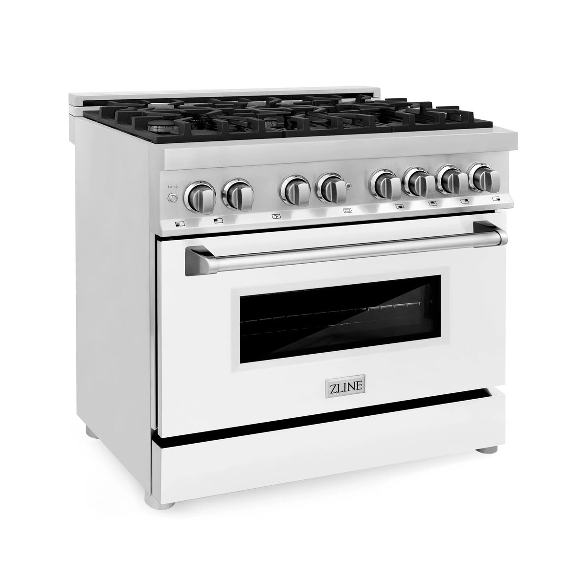 ZLINE - 36&quot; 4.6 cu. ft. Dual Fuel Range with Gas Stove and Electric Oven in Stainless Steel and White Matte Door (RA-WM-36)