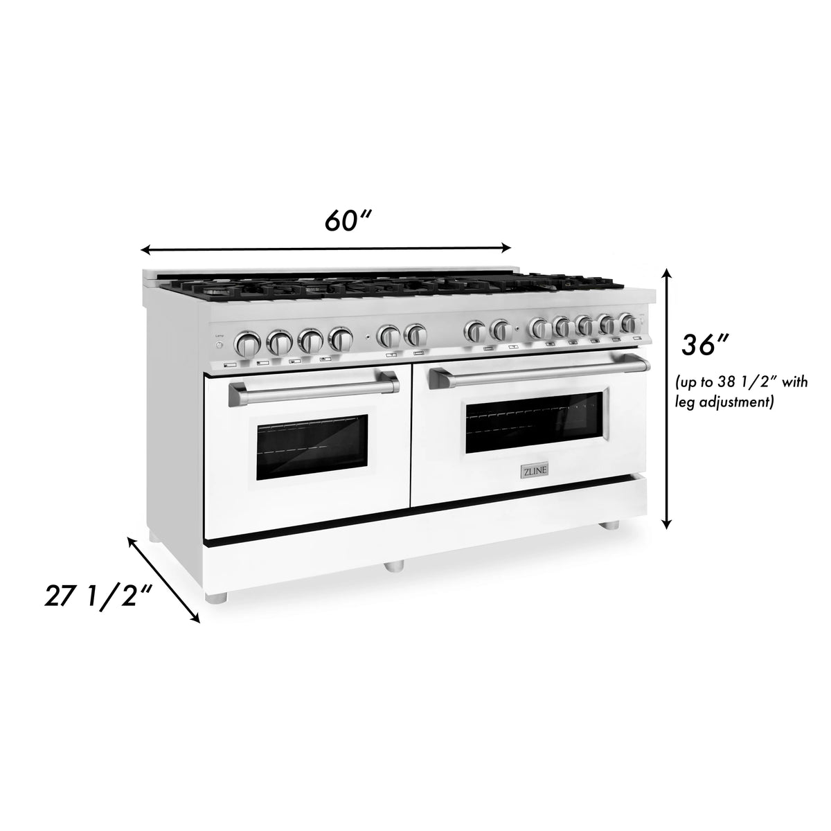 ZLINE - 60&quot; 7.4 cu. ft. Dual Fuel Range with Gas Stove and Electric Oven in Stainless Steel and White Matte Door (RA-WM-60)