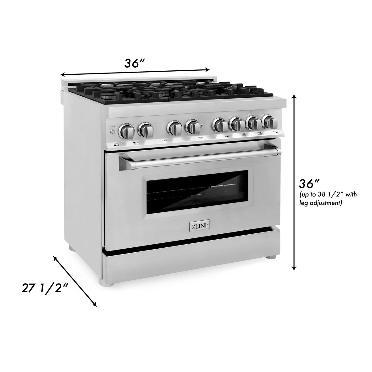 ZLINE - 36&quot; 4.6 cu. ft. Dual Fuel Range with Gas Stove and Electric Oven in Stainless Steel (RA36)
