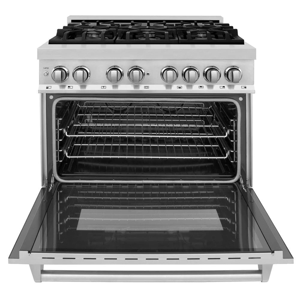 ZLINE - 36&quot; Kitchen Package with Stainless Steel Dual Fuel Range and Convertible Vent Range Hood (2KP-RARH36)