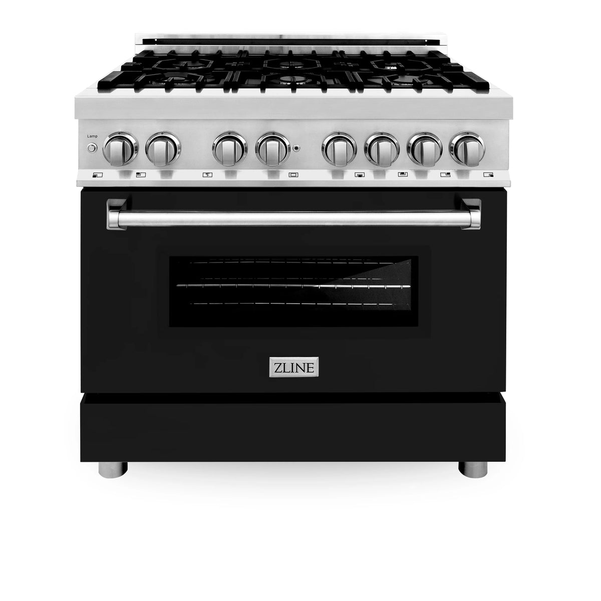 ZLINE - 36&quot; 4.6 cu. ft. Dual Fuel Range with Gas Stove and Electric Oven in Stainless Steel and Black Matte Door (RA-BLM-36)