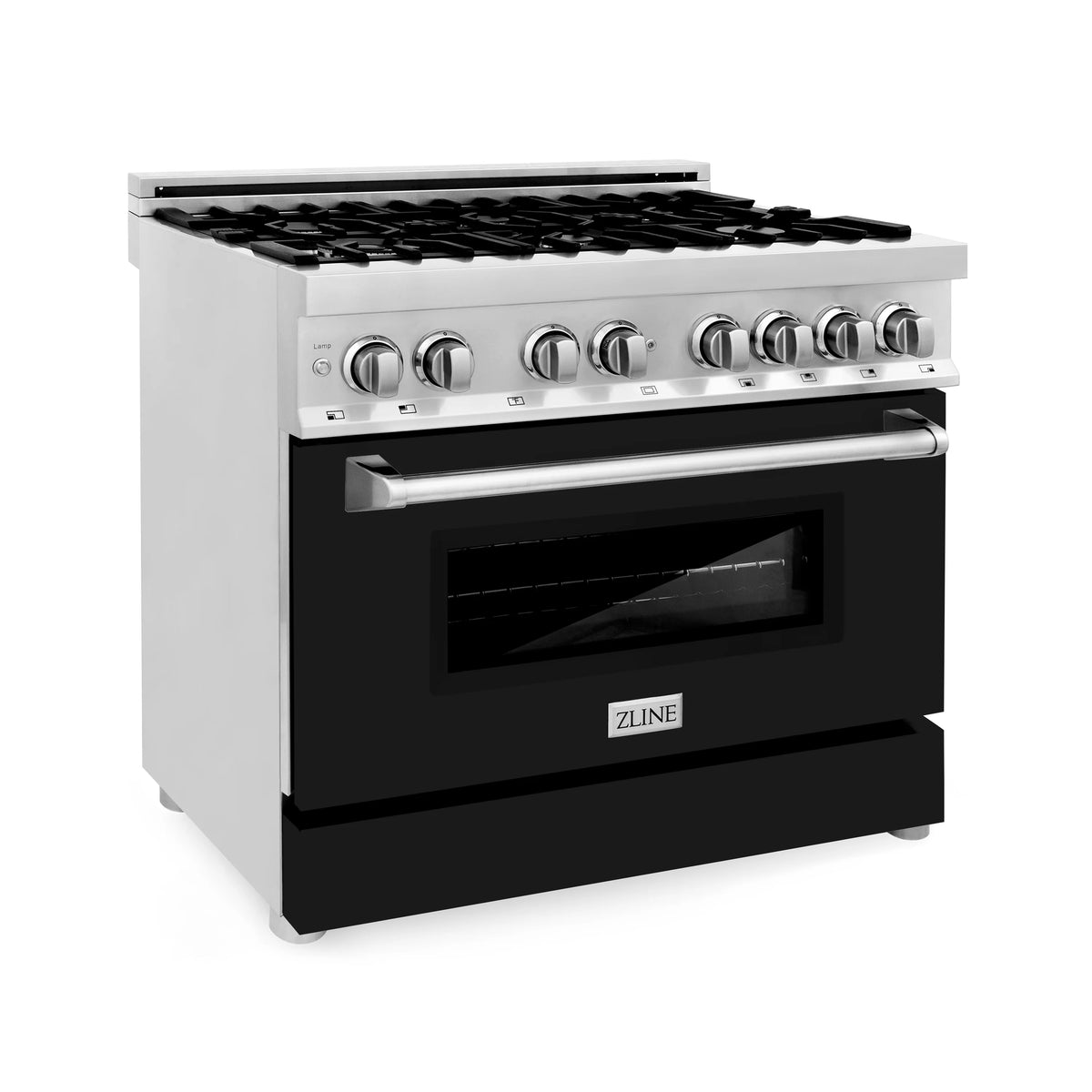 ZLINE - 36&quot; 4.6 cu. ft. Dual Fuel Range with Gas Stove and Electric Oven in Stainless Steel and Black Matte Door (RA-BLM-36)