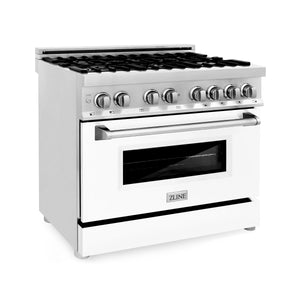 ZLINE 36" 4.6 cu. ft. Electric Oven and Gas Cooktop Dual Fuel Range with Griddle, White Matte Door in Fingerprint Resistant Stainless