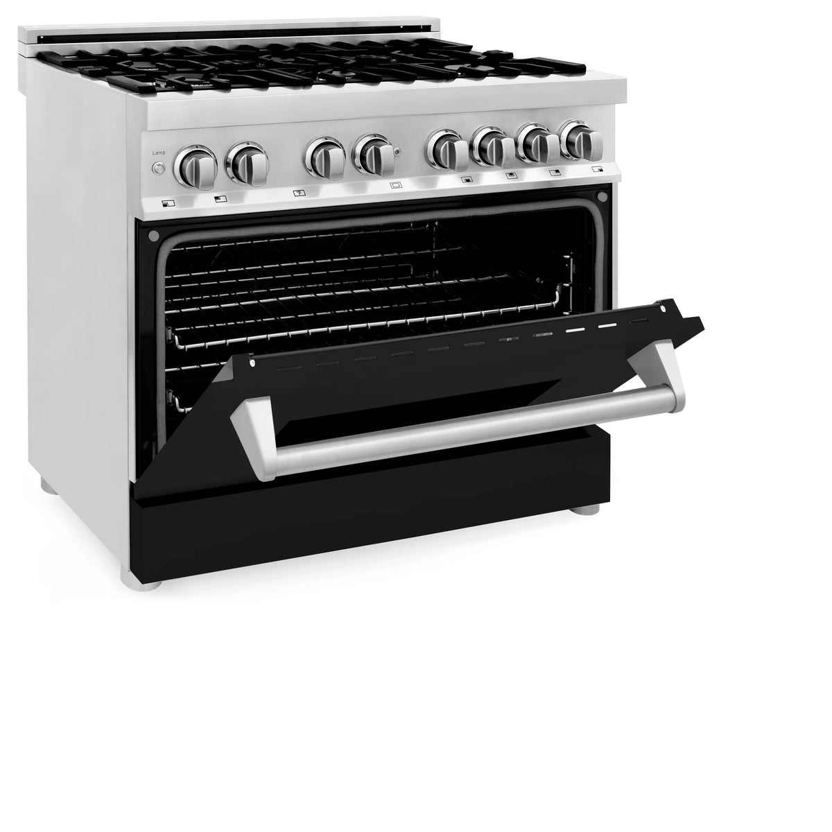ZLINE - 36&quot; 4.6 cu. ft. Dual Fuel Range with Gas Stove and Electric Oven in Stainless Steel and Black Matte Door (RA-BLM-36)