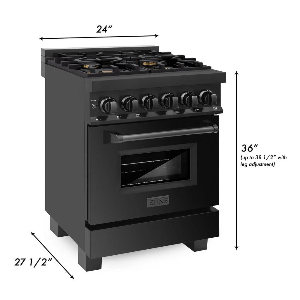 ZLINE - 24 in. 2.8 cu. ft. Legacy Dual Fuel Range with Gas Cooktop and Electric Convection Oven in Black Stainless Steel with 4 Brass Burners