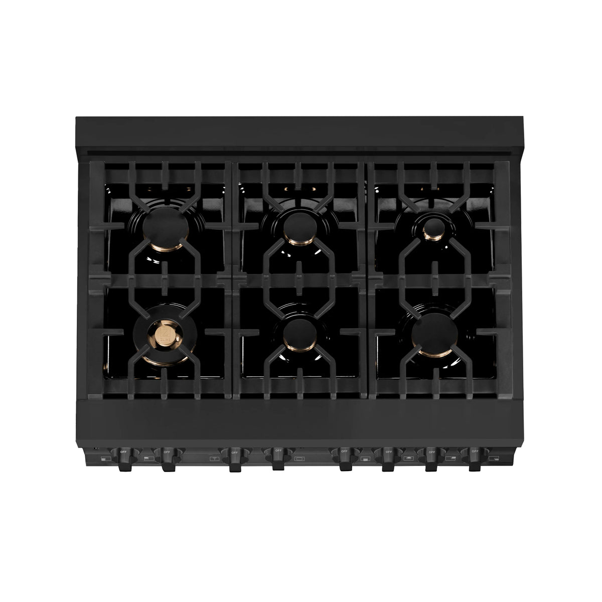 ZLINE - 36&quot; 4.6 cu. ft. Dual Fuel Range with Gas Stove and Electric Oven in Black Stainless Steel with Brass Burners (RAB-BR-36)