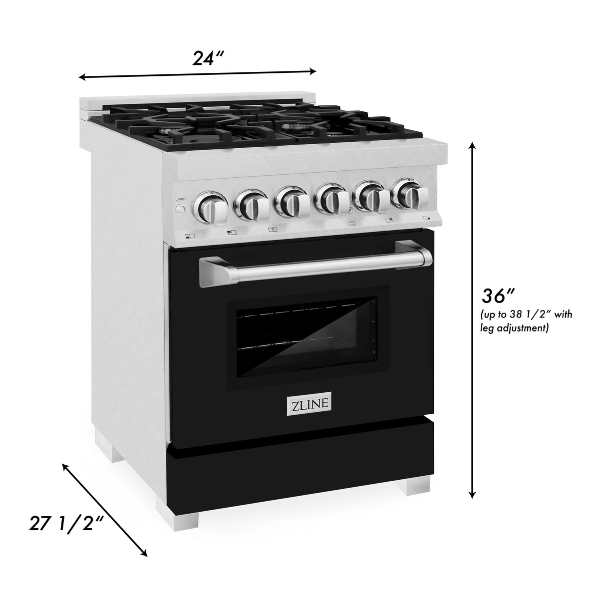 ZLINE - 24&quot; 2.8 cu. ft. Dual Fuel Range with Gas Stove and Electric Oven in Fingerprint Resistant Stainless Steel and Black Matte Door (RAS-BLM-24)