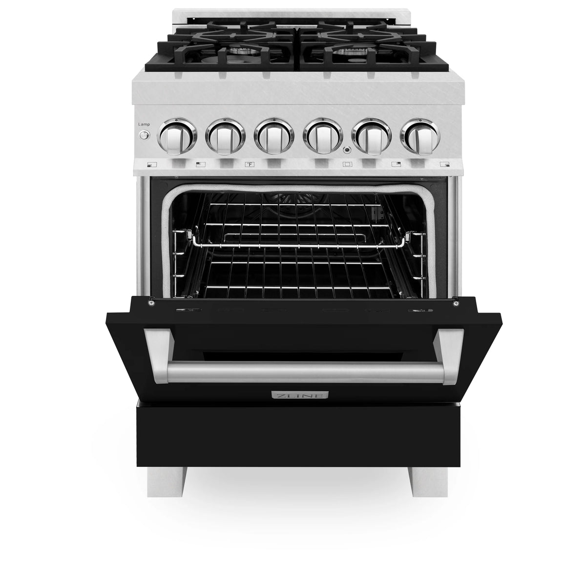 ZLINE - 24&quot; 2.8 cu. ft. Dual Fuel Range with Gas Stove and Electric Oven in Fingerprint Resistant Stainless Steel and Black Matte Door (RAS-BLM-24)
