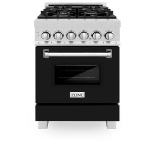 ZLINE 24" 2.8 cu. ft. Dual Fuel Range with Gas Stove and Electric Oven in Fingerprint Resistant Stainless Steel and Black Matte Door (RAS-BLM-24)