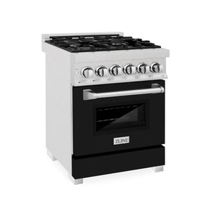 ZLINE 24" 2.8 cu. ft. Dual Fuel Range with Gas Stove and Electric Oven in Fingerprint Resistant Stainless Steel and Black Matte Door (RAS-BLM-24)