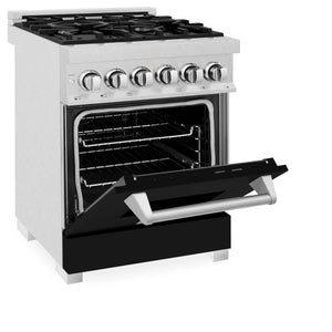 ZLINE 24" 2.8 cu. ft. Dual Fuel Range with Gas Stove and Electric Oven in Fingerprint Resistant Stainless Steel and Black Matte Door (RAS-BLM-24)