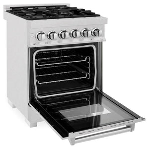 ZLINE - 24 in. 2.8 cu. ft. Legacy Dual Fuel Range with 4 Burner Gas Cooktop and Electric Convection Oven in Satin Stainless Steel