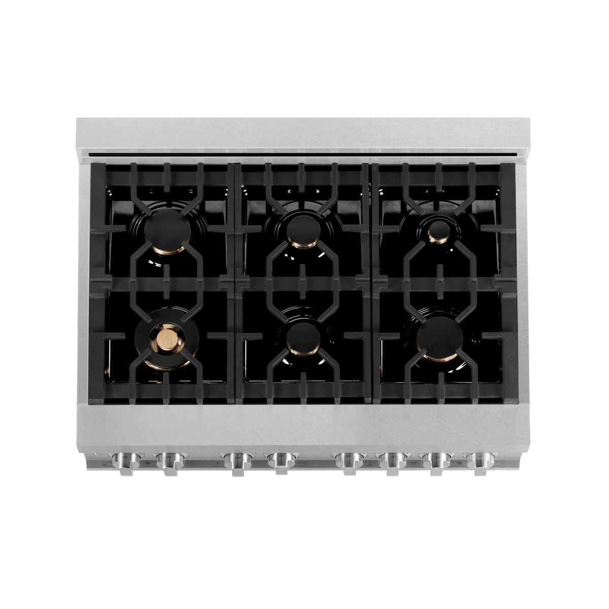 ZLINE - 36&quot; 4.6 cu. ft. Dual Fuel Range with Gas Stove and Electric Oven in Fingerprint Resistant Stainless Steel and Brass Burners (RAS-SN-BR-36)