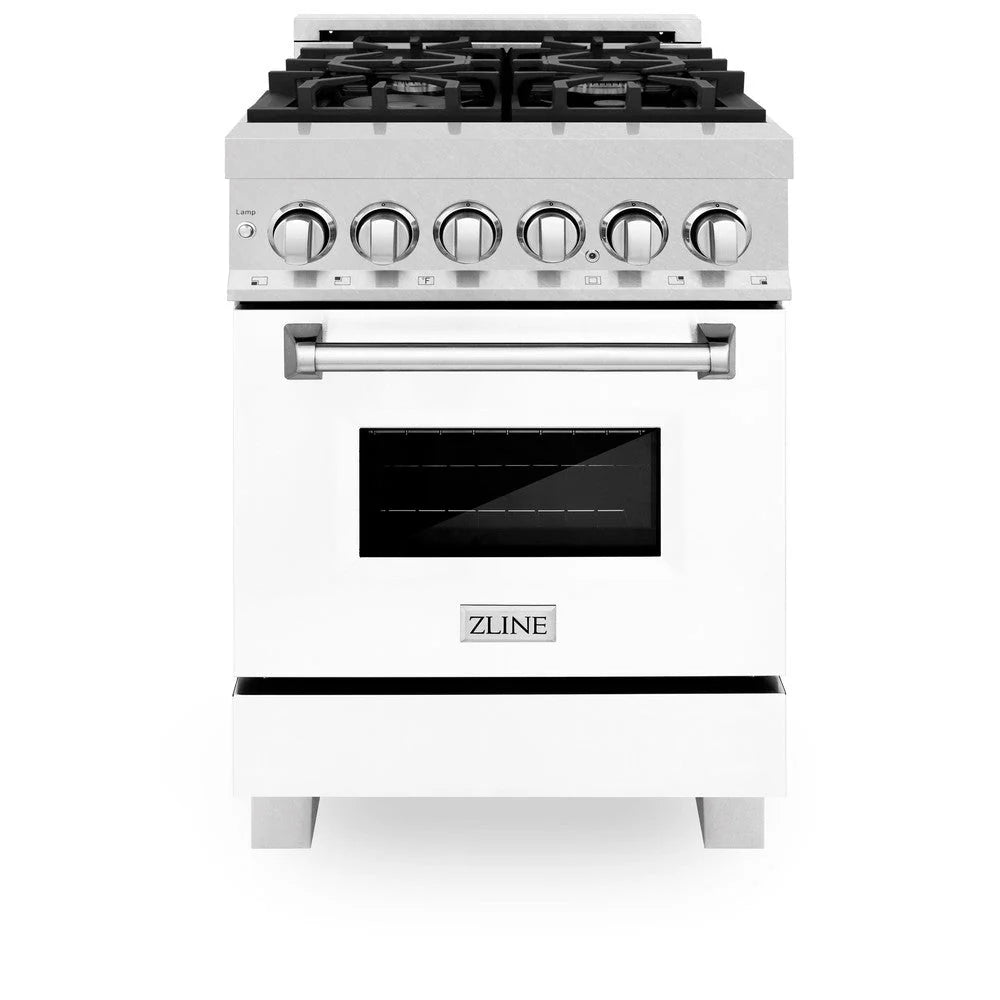 ZLINE - 24 in. 2.8 cu. ft. Legacy Dual Fuel Range with 4 Burner Gas Cooktop and Electric Convection Oven in Satin Stainless Steel and White Matte Door