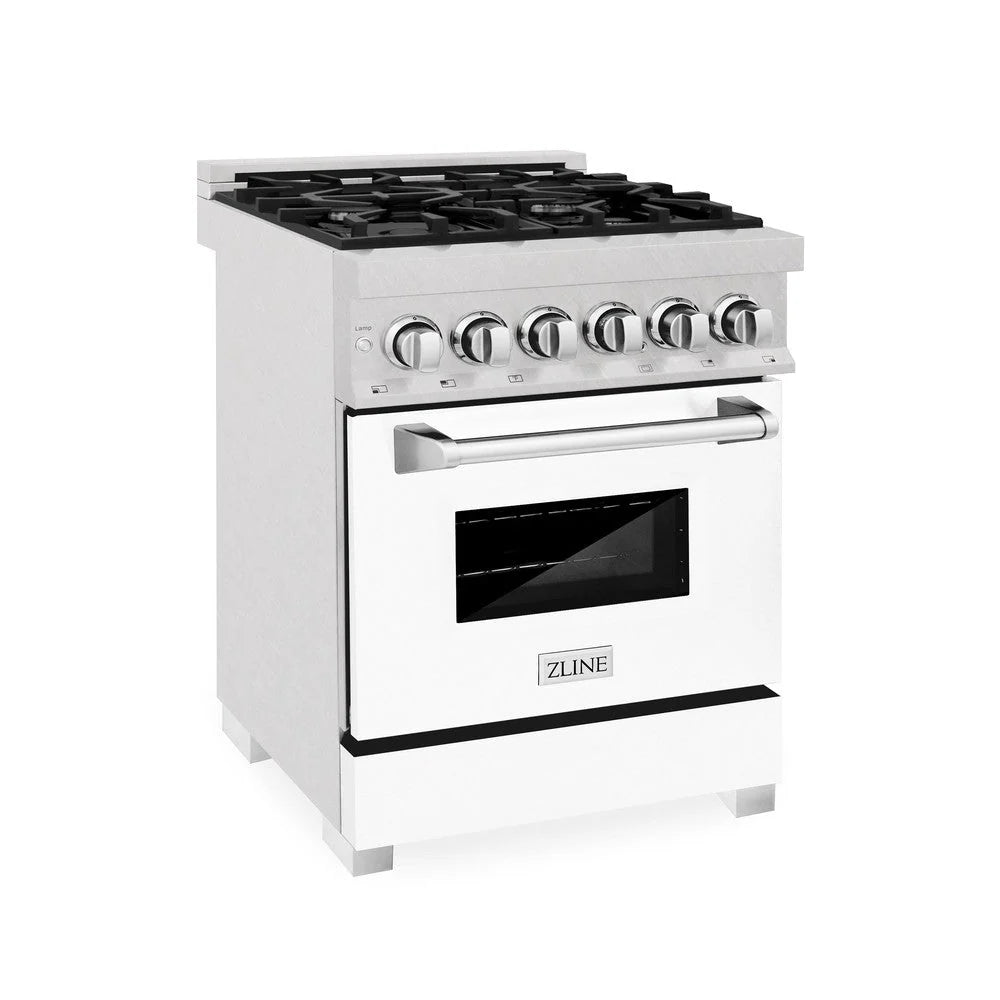 ZLINE - 24 in. 2.8 cu. ft. Legacy Dual Fuel Range with 4 Burner Gas Cooktop and Electric Convection Oven in Satin Stainless Steel and White Matte Door