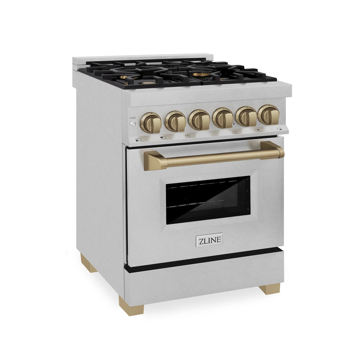 ZLINE - Autograph Edition 24&quot; 2.8 cu. ft. Dual Fuel Range, Gas Stove, Electric Oven in Fingerprint Resistant Stainless Steel, Champagne Bronze Accents