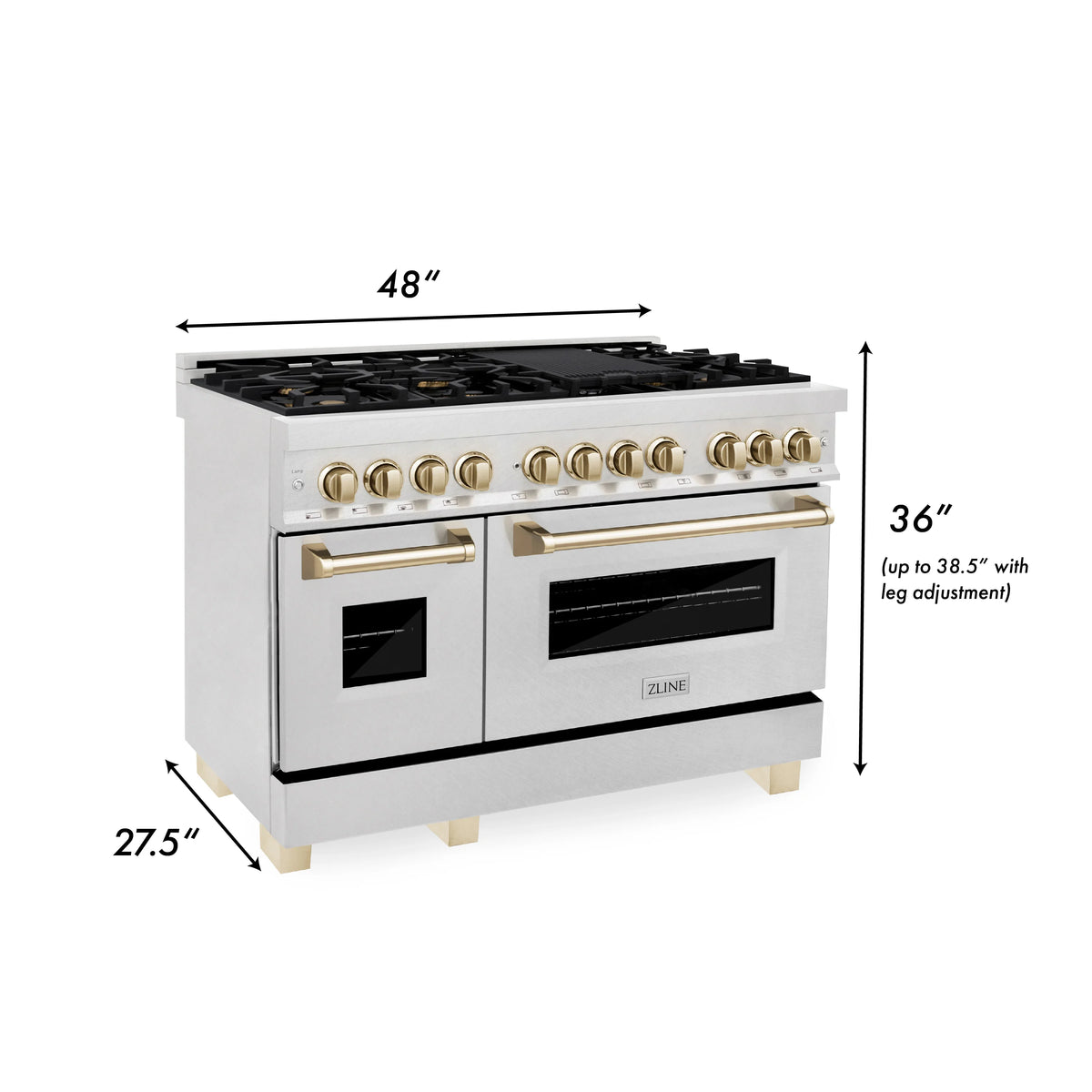 ZLINE - Autograph Edition 48&quot; 6.0 cu. ft. Dual Fuel Range, Gas Stove, Electric Oven in Stainless Steel, Gold Accents